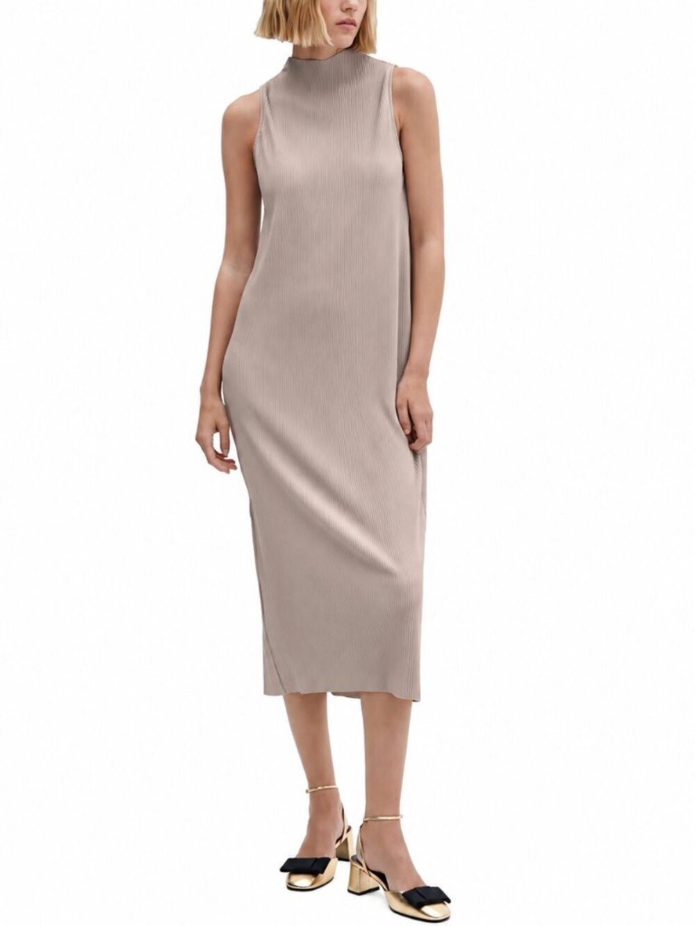 Mango Women's Tailored Ribbed Midi Dress Brown Sleeveless Relaxed Fit Size US 2